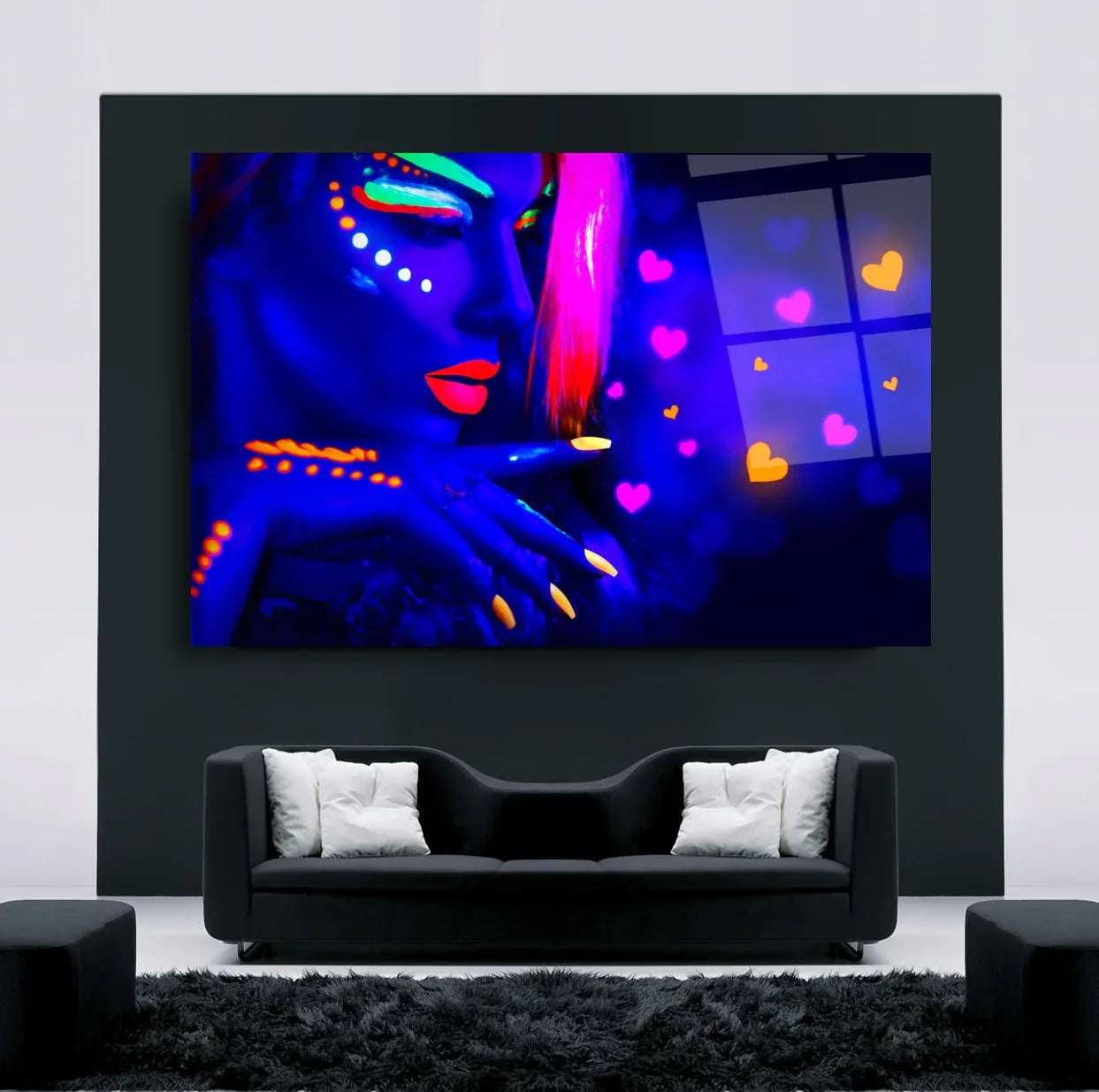Neon Woman Face Glass Wall Art - LUXARTDECO