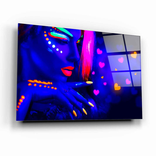 Neon Woman Face Glass Wall Art - LUXARTDECO