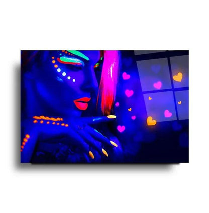 Neon Woman Face Glass Wall Art - LUXARTDECO