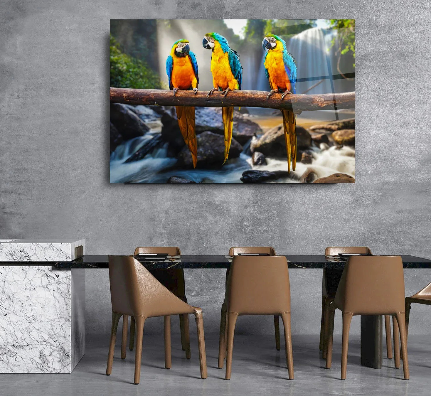 Three Parrots Glass Wall Art - LUXARTDECO