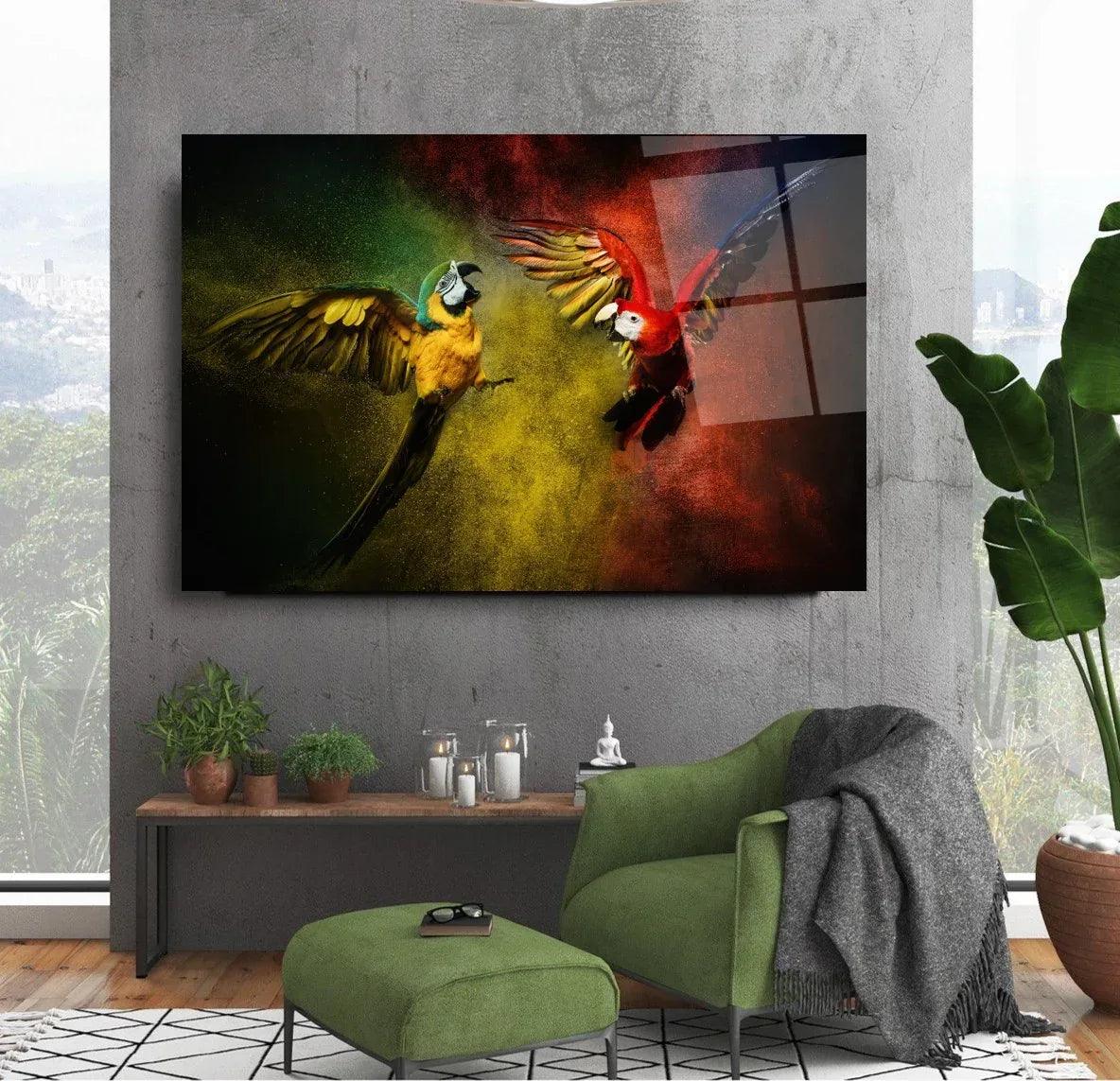 Two Parrots Glass Wall Art - LUXARTDECO
