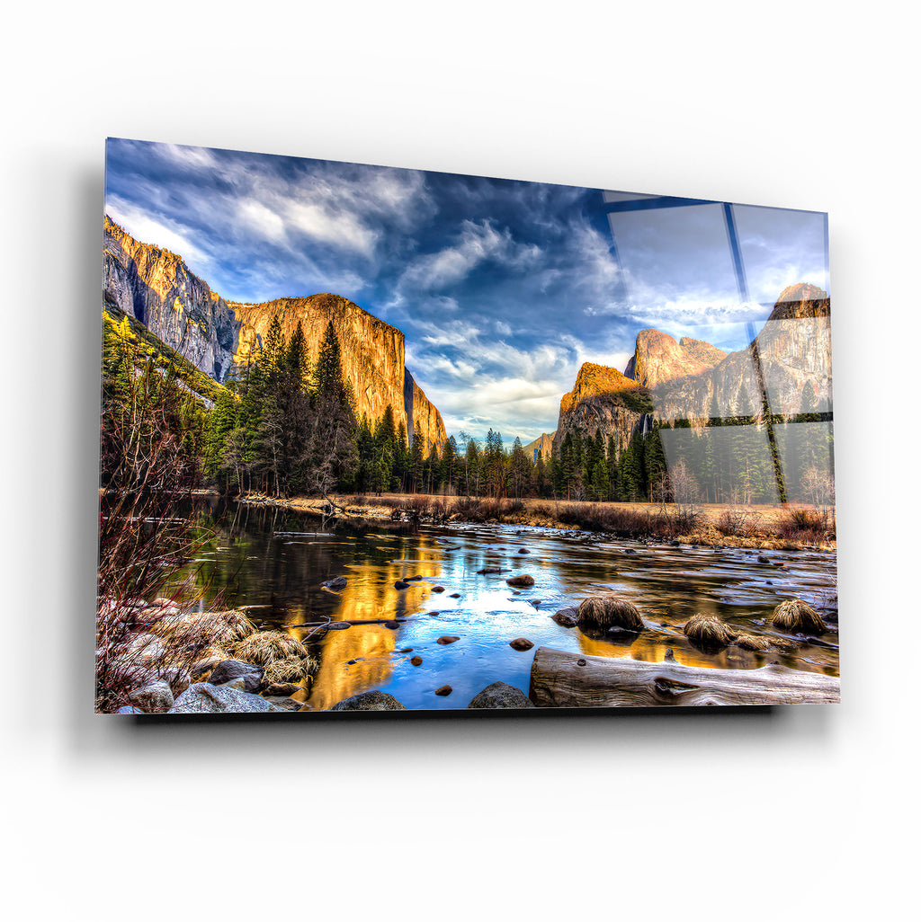 Art mural en verre représentant des montagnes et des lacs