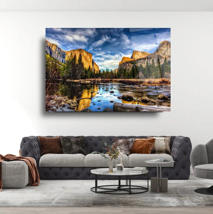 Mountain and Lake Glass Wall Art - LUXARTDECO