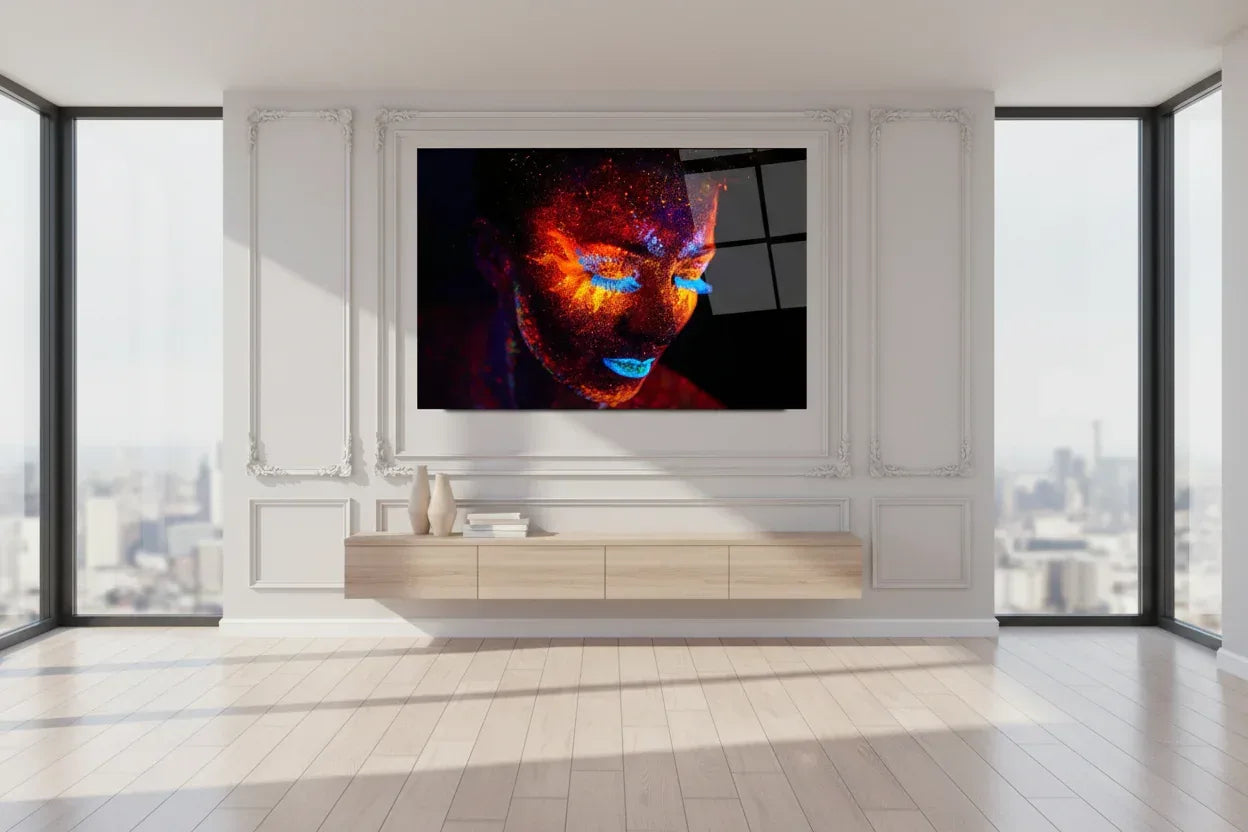 Colorful Woman Portrait Glass Wall Art - LUXARTDECO