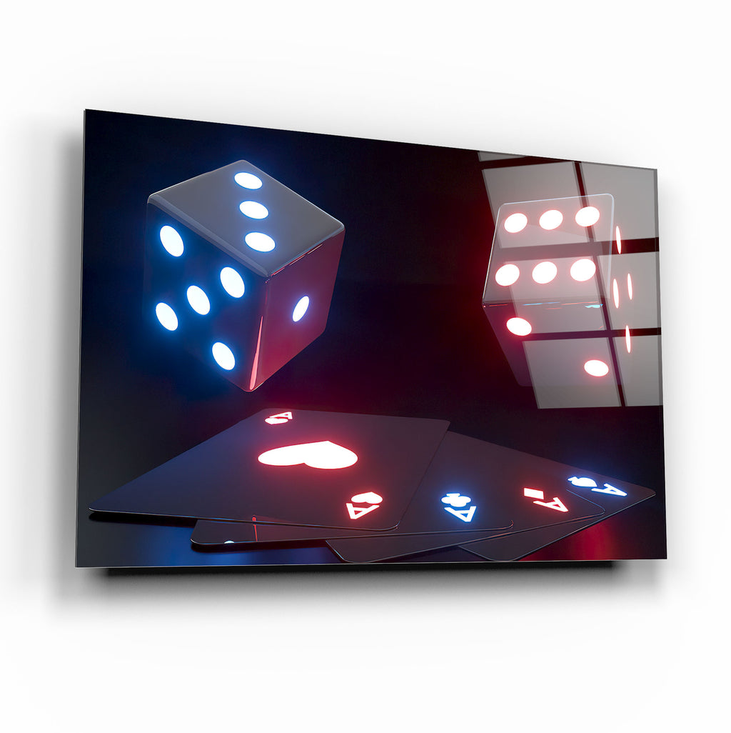 Tableau mural en verre avec cartes à jouer néon