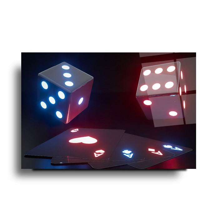 Tableau mural en verre avec cartes à jouer néon