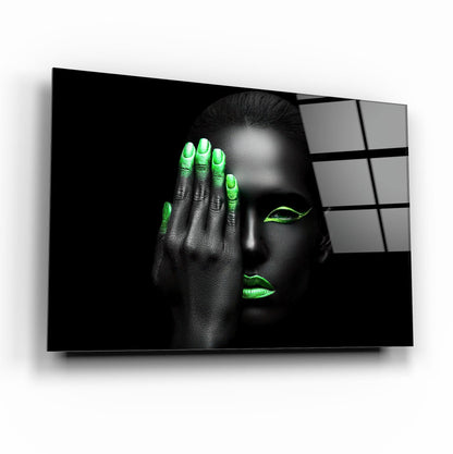 Donna Verde Neon Quadro in Vetro Temperato