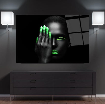 Donna Verde Neon Quadro in Vetro Temperato