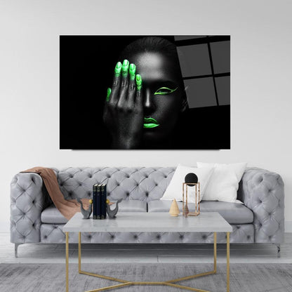 Donna Verde Neon Quadro in Vetro Temperato