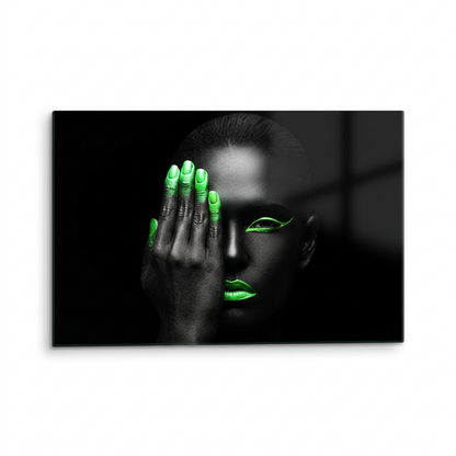 Donna Verde Neon Quadro in Vetro Temperato