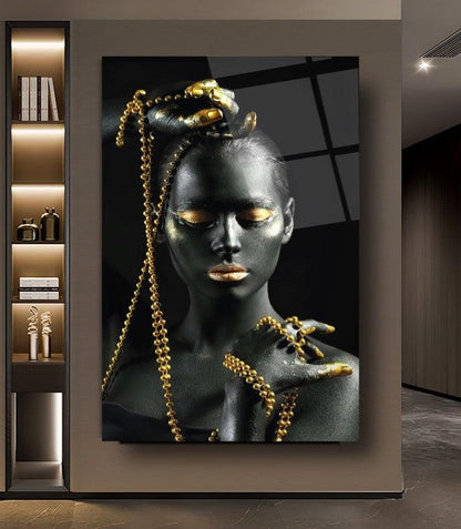 La Femme d'Or Tableau en Verre Trempé