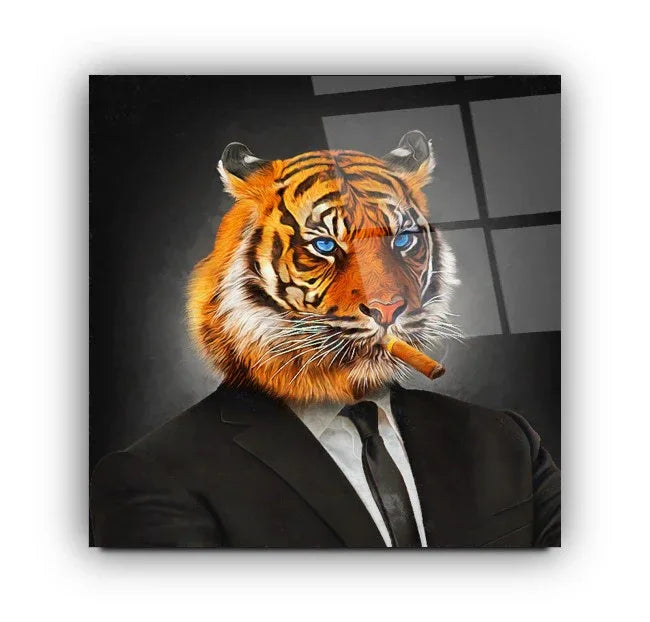 Business Tiger Glass Wall Art - LUXARTDECO