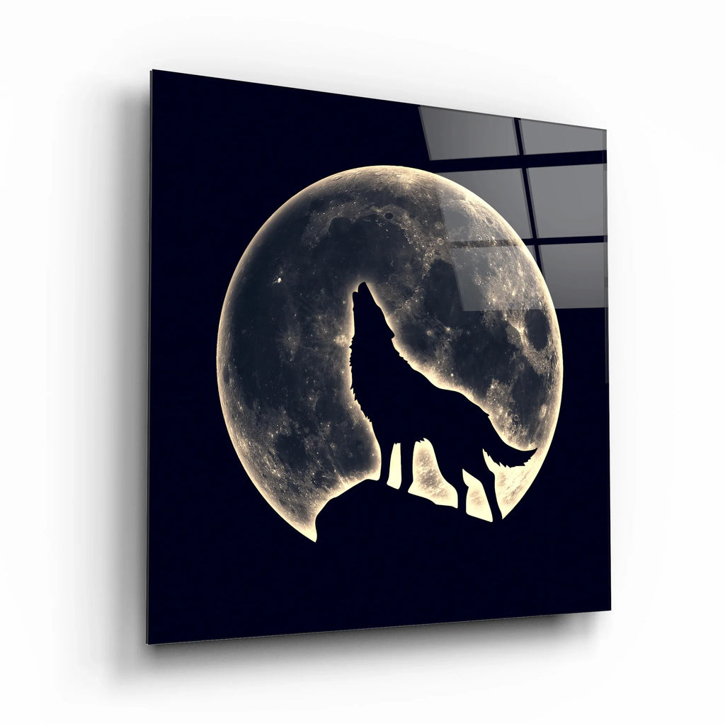 Wolf and Moon Glass Wall Art - LUXARTDECO