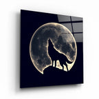 Wolf and Moon Glass Wall Art - LUXARTDECO