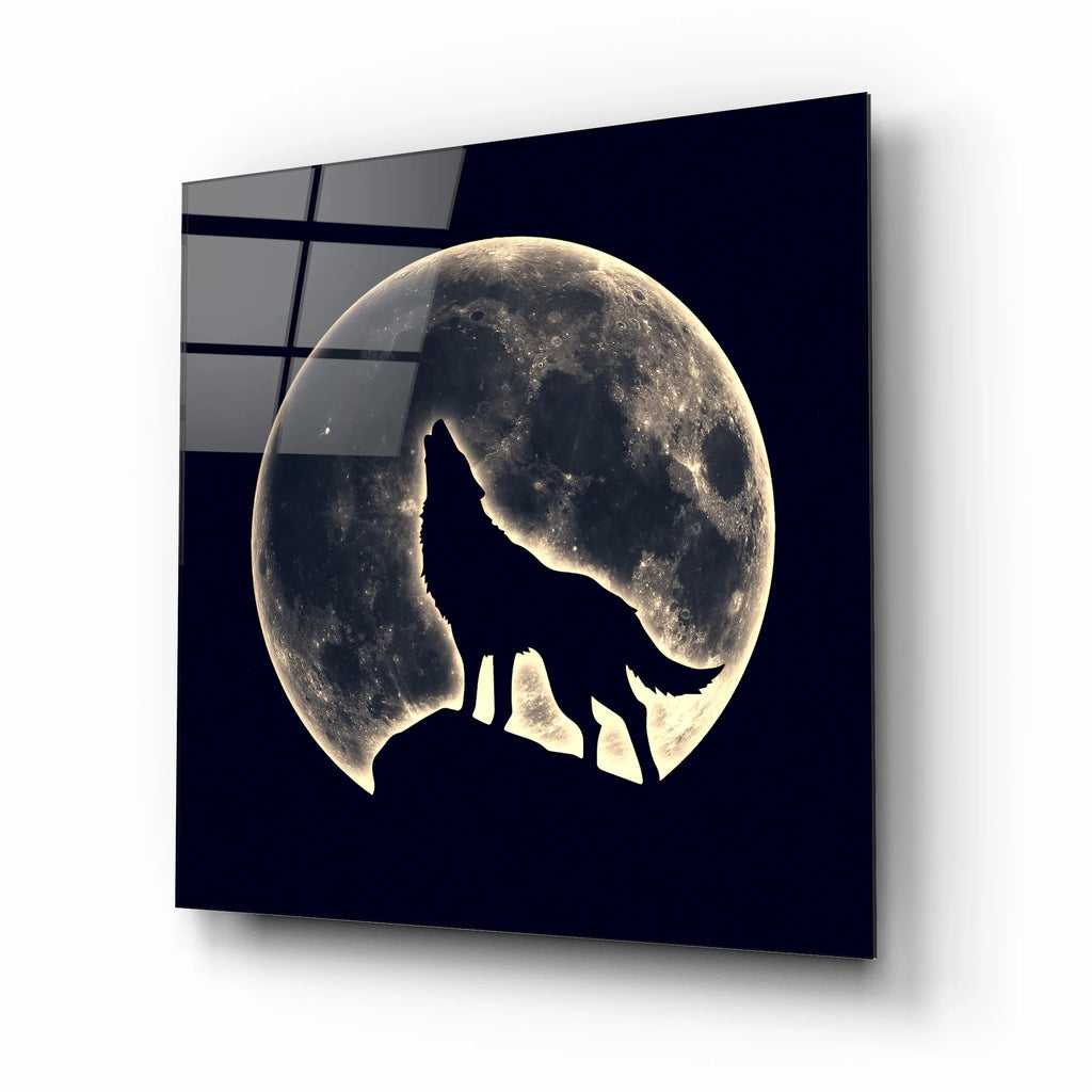 Wolf and Moon Glass Wall Art - LUXARTDECO