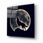 Wolf and Moon Glass Wall Art - LUXARTDECO