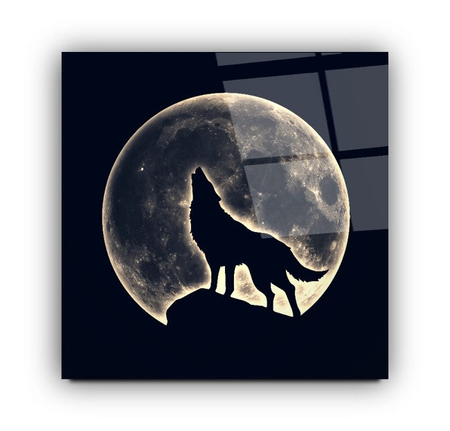 Tableau mural en verre Loup et Lune
