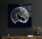 Wolf and Moon Glass Wall Art - LUXARTDECO