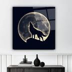 Wolf and Moon Glass Wall Art - LUXARTDECO