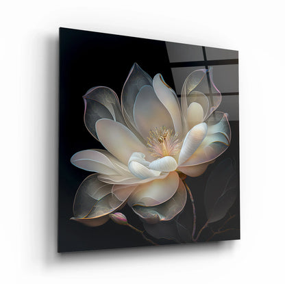 Beige Magnolia Glass Wall Art - LUXARTDECO