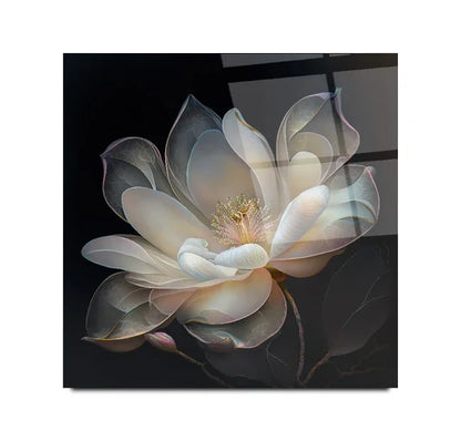 Beige Magnolia Glass Wall Art - LUXARTDECO