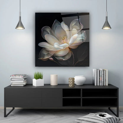 Beige Magnolia Glass Wall Art - LUXARTDECO