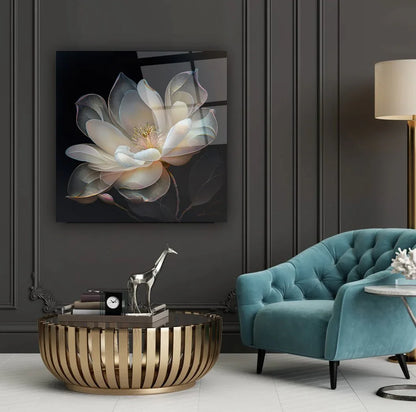 Beige Magnolia Glass Wall Art - LUXARTDECO