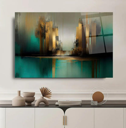 Green Abstract Glass Wall Art - LUXARTDECO