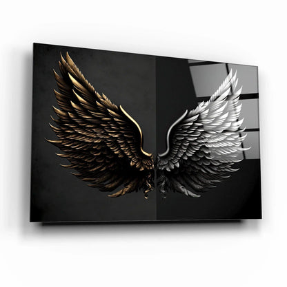 Golden & Grey Wings Glass Wall Art - LUXARTDECO