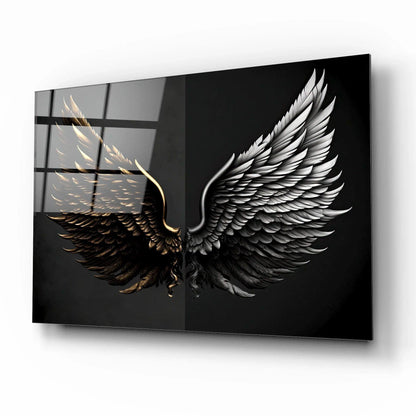 Golden & Grey Wings Glass Wall Art - LUXARTDECO
