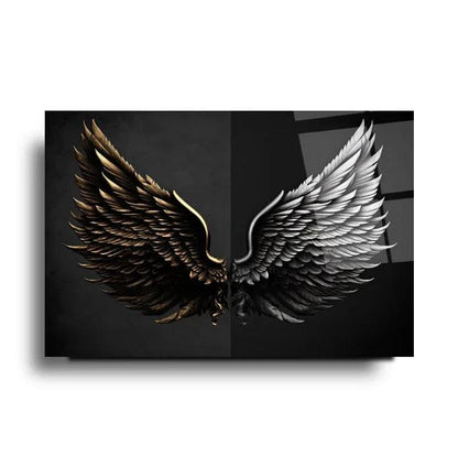Golden & Grey Wings Glass Wall Art - LUXARTDECO