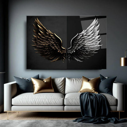 Golden & Grey Wings Glass Wall Art - LUXARTDECO