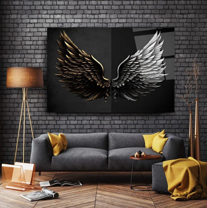 Golden & Grey Wings Glass Wall Art - LUXARTDECO