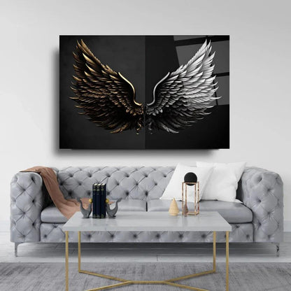 Golden & Grey Wings Glass Wall Art - LUXARTDECO