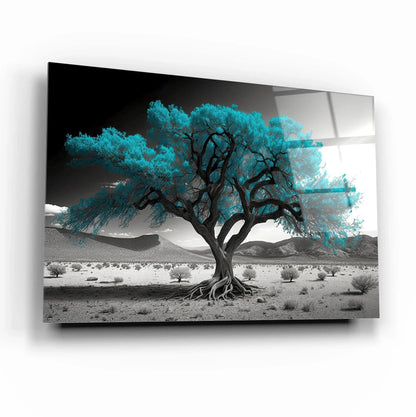 Turquoise Tree Glass Wall Art - LUXARTDECO