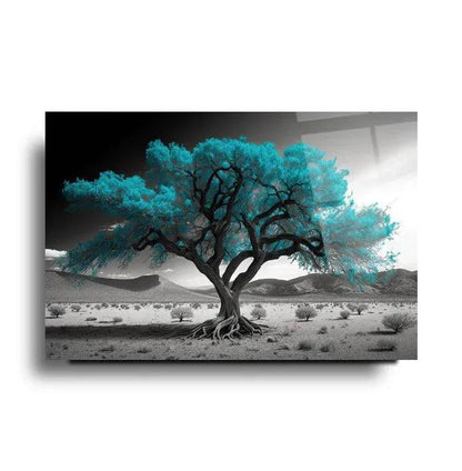 Turquoise Tree Glass Wall Art - LUXARTDECO