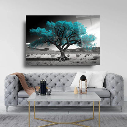 Turquoise Tree Glass Wall Art - LUXARTDECO