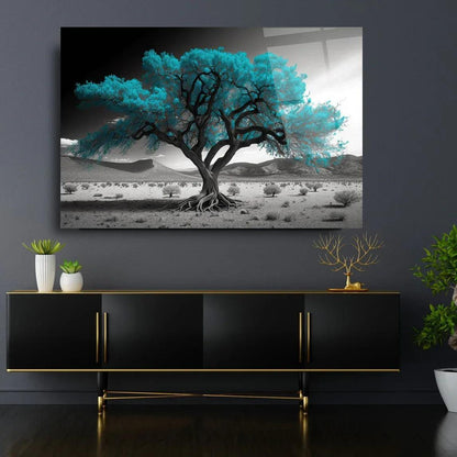 Turquoise Tree Glass Wall Art - LUXARTDECO