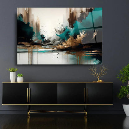 Turquoise Color Explosion Glass Wall Art - LUXARTDECO