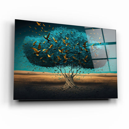 Arbre et Oiseaux Tableau en Verre Trempé