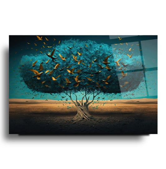 Tree and Birds Glass Wall Art