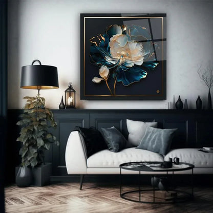 Blue Flower Glass Wall Art - LUXARTDECO