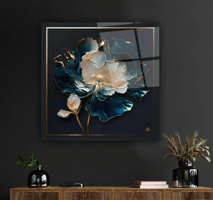 Blue Flower Glass Wall Art - LUXARTDECO