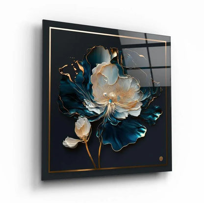 Blue Flower Glass Wall Art - LUXARTDECO