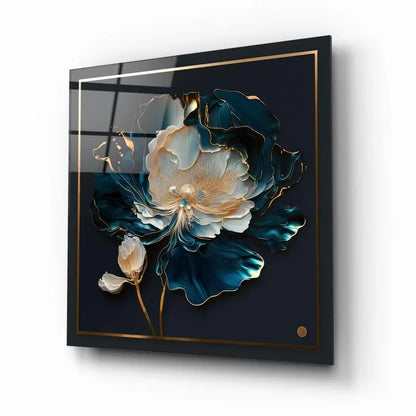 Blue Flower Glass Wall Art - LUXARTDECO