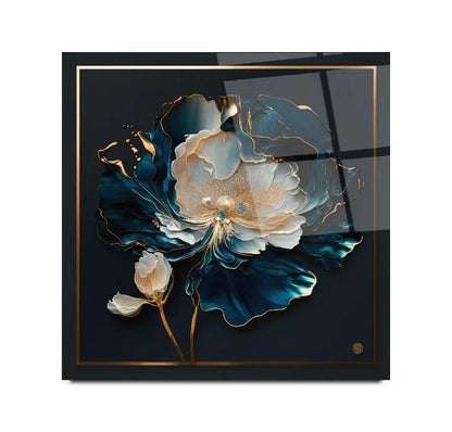 Blue Flower Glass Wall Art - LUXARTDECO
