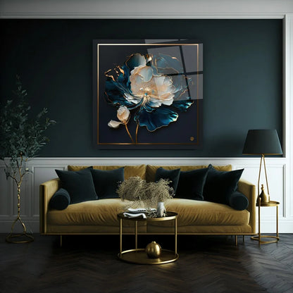 Blue Flower Glass Wall Art - LUXARTDECO