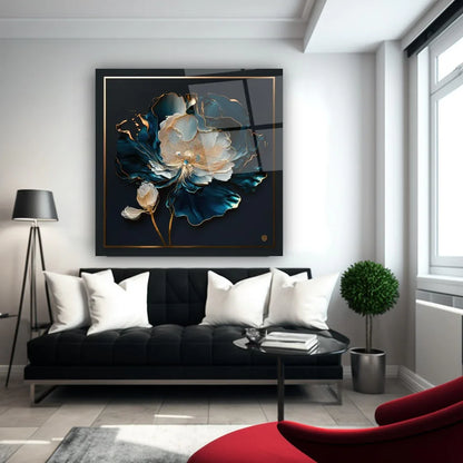 Blue Flower Glass Wall Art - LUXARTDECO