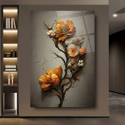 Orange Flower Glass Wall Art - LUXARTDECO