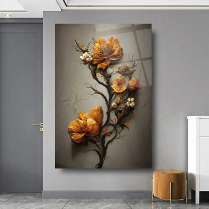 Orange Flower Glass Wall Art - LUXARTDECO